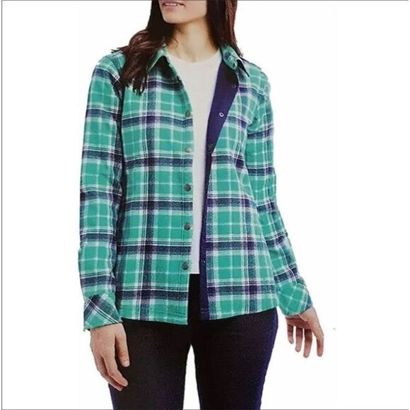 Orvis Long Sleeve Snap Closure Plaid Fleece Lined Shirt Jacket Green Size Small - Picture 1 of 16